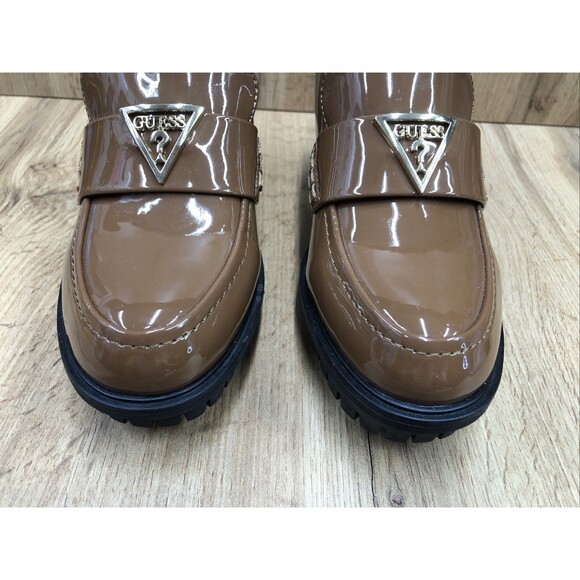 GUESS Women’s Keaton Chunky Platform Heels Brown Patent Leather Shoes Size 8 M - Picture 6 of 16